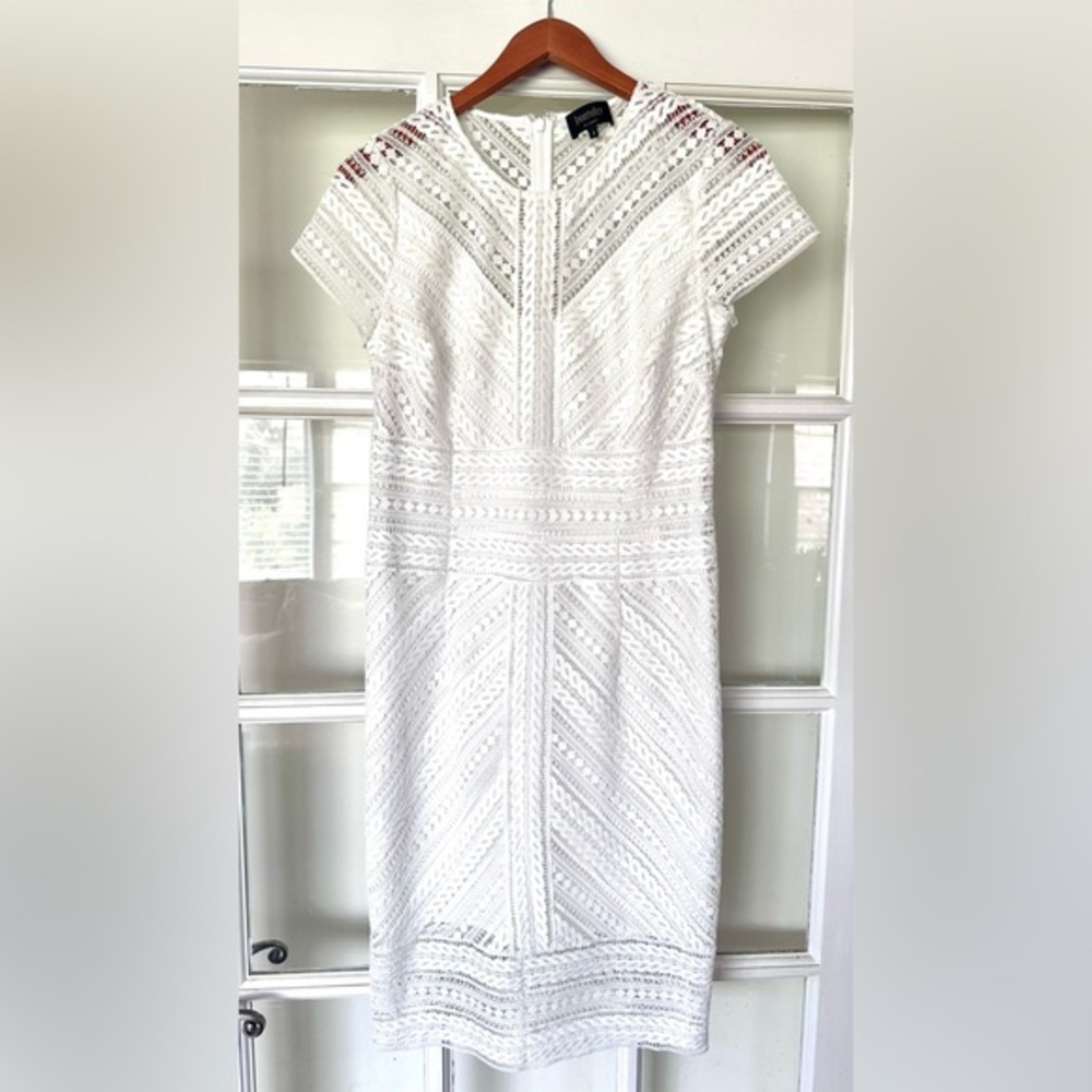 Laundry By Shelli Segal White Lace Midi Sheath Dress Size 8